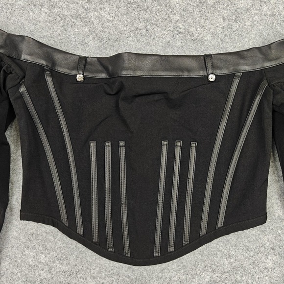 Maniere De Voir Blouse Womens 10 Black Off Shoulder Corset Long Sleeve Crop Top - Picture 9 of 10